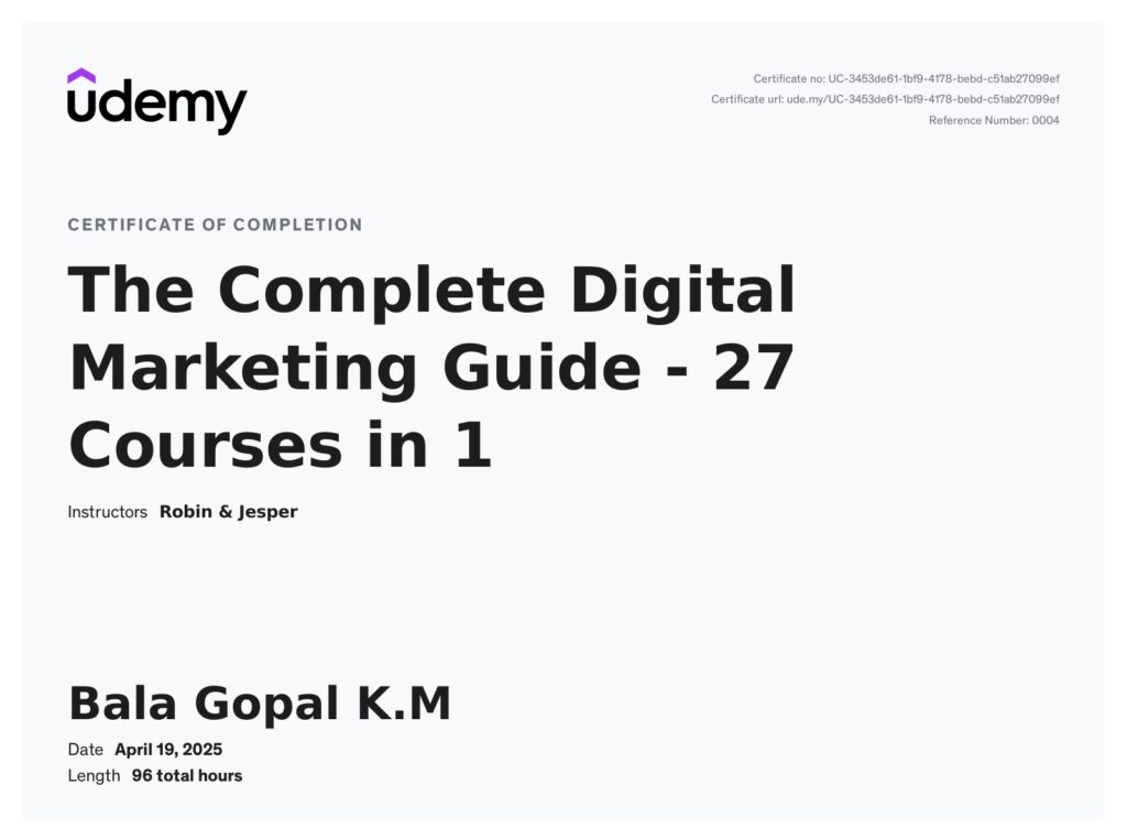 Digital Marketing Certificate Udemy